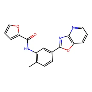 N-(2-methyl-5-[1,3]oxazolo[4,5-b]pyridin-2-ylphenyl)-2-furamide structure