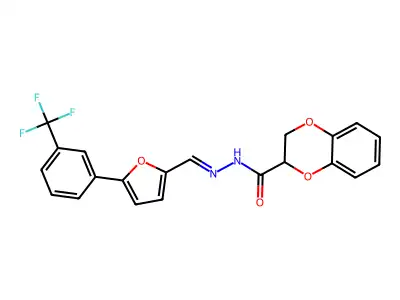 N'-[(E)-{5-[3-(trifluoromethyl)phenyl]furan-2-yl}methylidene]-2,3-dihydro-1,4-benzodioxine-2-carbohydrazide structure