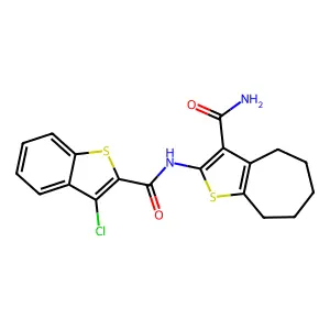 2-[(3-chloro-1-benzothiophene-2-carbonyl)amino]-5,6,7,8-tetrahydro-4H-cyclohepta[b]thiophene-3-carboxamide structure