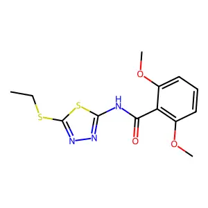 N-[5-(ethylsulfanyl)-1,3,4-thiadiazol-2-yl]-2,6-dimethoxybenzamide structure