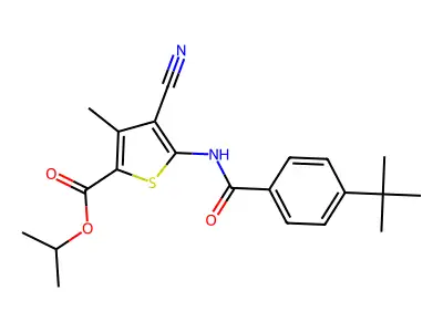 propan-2-yl 5-{[(4-tert-butylphenyl)carbonyl]amino}-4-cyano-3-methylthiophene-2-carboxylate structure