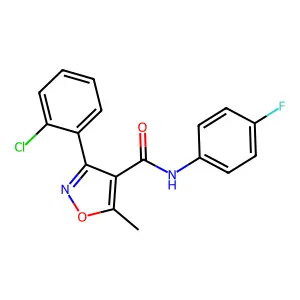3-(2-chlorophenyl)-N-(4-fluorophenyl)-5-methyl-1,2-oxazole-4-carboxamide structure