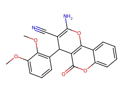 2-amino-4-(2,3-dimethoxyphenyl)-5-oxo-4H,5H-pyrano[3,2-c]chromene-3-carbonitrile structure