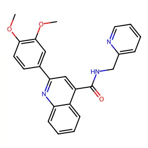 2-(3,4-dimethoxyphenyl)-N-(pyridin-2-ylmethyl)quinoline-4-carboxamide structure