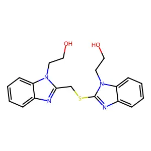 2-[2-({[1-(2-hydroxyethyl)-1H-benzimidazol-2-yl]methyl}sulfanyl)-1H-benzimidazol-1-yl]ethanol structure