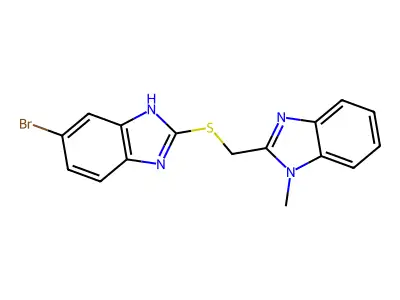 2-[[(6-bromo-1H-benzimidazol-2-yl)thio]methyl]-1-methylbenzimidazole structure