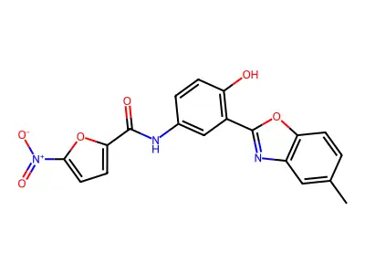 N-[4-hydroxy-3-(5-methyl-1,3-benzoxazol-2-yl)phenyl]-5-nitrofuran-2-carboxamide structure