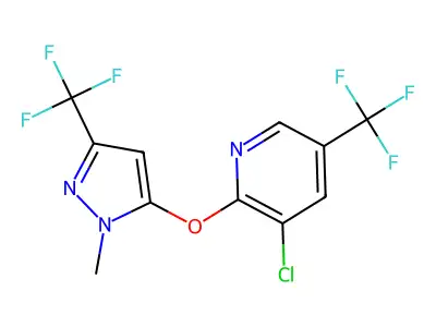 3-chloro-2-{[1-methyl-3-(trifluoromethyl)-1H-pyrazol-5-yl]oxy}-5-(trifluoromethyl)pyridine structure