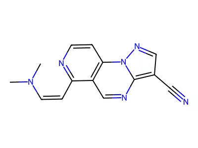 6-[2-(dimethylamino)vinyl]pyrazolo[1,5-a]pyrido[3,4-e]pyrimidine-3-carbonitrile structure