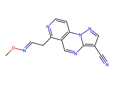 6-[2-(methoxyimino)ethyl]pyrazolo[1,5-a]pyrido[3,4-e]pyrimidine-3-carbonitrile structure