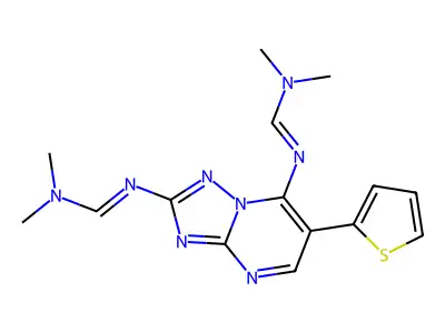 (E)-N'-{7-[(E)-[(dimethylamino)methylidene]amino]-6-(thiophen-2-yl)-[1,2,4]triazolo[1,5-a]pyrimidin-2-yl}-N,N-dimethylmethanimidamide structure