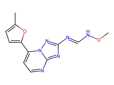 N'-methoxy-N-[7-(5-methyl-2-furyl)[1,2,4]triazolo[1,5-a]pyrimidin-2-yl]iminoformamide structure