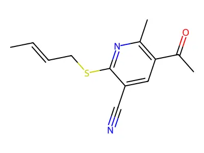 5-Acetyl-2-(2-buten-1-ylthio)-6-methyl-3-pyridinecarbonitrile structure