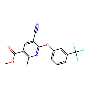 Methyl 5-cyano-2-methyl-6-[3-(trifluoromethyl)phenoxy]pyridine-3-carboxylate structure
