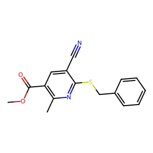 Methyl 6-(benzylsulfanyl)-5-cyano-2-methylnicotinate structure