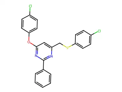 4-(4-Chlorophenoxy)-6-{[(4-chlorophenyl)sulfanyl]methyl}-2-phenylpyrimidine structure