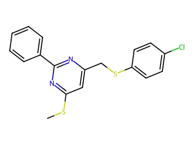 4-{[(4-Chlorophenyl)sulfanyl]methyl}-6-(methylsulfanyl)-2-phenylpyrimidine structure