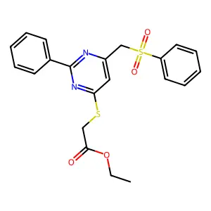Ethyl 2-({2-phenyl-6-[(phenylsulfonyl)methyl]-4-pyrimidinyl}sulfanyl)acetate structure