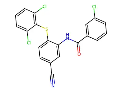 3-chloro-N-{5-cyano-2-[(2,6-dichlorophenyl)sulfanyl]phenyl}benzenecarboxamide structure