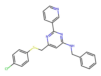N-benzyl-6-{[(4-chlorophenyl)sulfanyl]methyl}-2-(3-pyridinyl)-4-pyrimidinamine structure