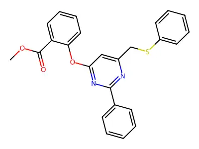 Methyl 2-[2-phenyl-6-(phenylsulfanylmethyl)pyrimidin-4-yl]oxybenzoate structure