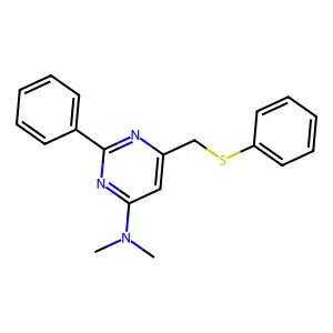 N,N-dimethyl-2-phenyl-6-[(phenylsulfanyl)methyl]-4-pyrimidinamine structure