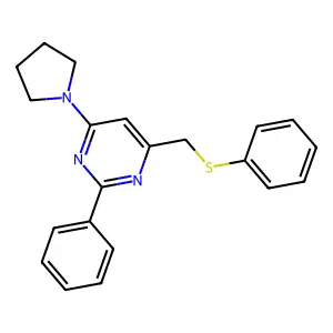 2-Phenyl-4-[(phenylsulfanyl)methyl]-6-(1-pyrrolidinyl)pyrimidine structure