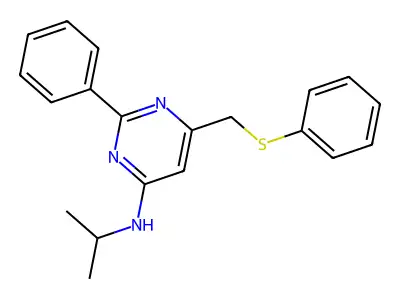N-isopropyl-2-phenyl-6-[(phenylsulfanyl)methyl]-4-pyrimidinamine structure