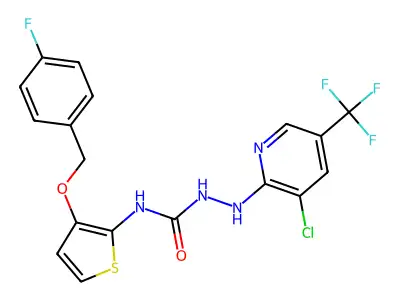 1-{[3-chloro-5-(trifluoromethyl)pyridin-2-yl]amino}-3-{3-[(4-fluorophenyl)methoxy]thiophen-2-yl}urea structure