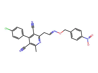 4-(4-chlorophenyl)-2-methyl-6-[2-[(4-nitrophenyl)methoxyimino]ethyl]pyridine-3,5-dicarbonitrile structure