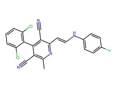 4-(2,6-dichlorophenyl)-2-[2-(4-fluoroanilino)ethenyl]-6-methylpyridine-3,5-dicarbonitrile structure
