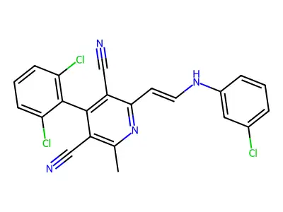 2-[2-(3-chloroanilino)ethenyl]-4-(2,6-dichlorophenyl)-6-methylpyridine-3,5-dicarbonitrile structure