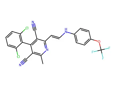 4-(2,6-dichlorophenyl)-2-methyl-6-[2-[4-(trifluoromethoxy)anilino]ethenyl]pyridine-3,5-dicarbonitrile structure