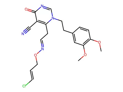 6-(2-{[(3-chloro-2-propenyl)oxy]imino}ethyl)-1-(3,4-dimethoxyphenethyl)-4-oxo-1,4-dihydro-5-pyrimidinecarbonitrile structure