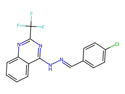 N-[(4-chlorophenyl)methylideneamino]-2-(trifluoromethyl)quinazolin-4-amine structure
