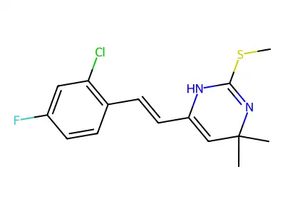 4-(2-chloro-4-fluorostyryl)-6,6-dimethyl-2-(methylsulfanyl)-1,6-dihydropyrimidine structure