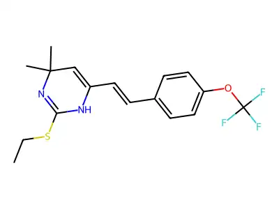 2-(ethylsulfanyl)-6,6-dimethyl-4-[4-(trifluoromethoxy)styryl]-1,6-dihydropyrimidine structure