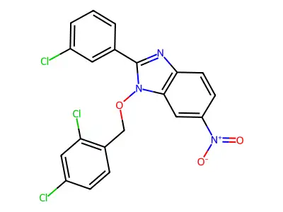 2-(3-chlorophenyl)-1-[(2,4-dichlorobenzyl)oxy]-6-nitro-1H-1,3-benzimidazole structure