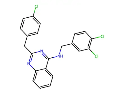2-[(4-chlorophenyl)methyl]-N-[(3,4-dichlorophenyl)methyl]quinazolin-4-amine structure