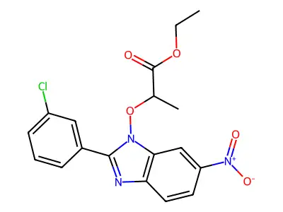 ethyl 2-{[2-(3-chlorophenyl)-6-nitro-1H-1,3-benzimidazol-1-yl]oxy}propanoate structure
