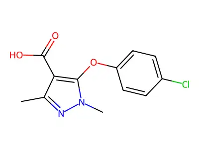 5-(4-chlorophenoxy)-1,3-dimethyl-1H-pyrazole-4-carboxylic acid structure