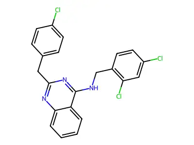 2-[(4-chlorophenyl)methyl]-N-[(2,4-dichlorophenyl)methyl]quinazolin-4-amine structure
