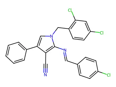 2-[(4-chlorophenyl)methylideneamino]-1-[(2,4-dichlorophenyl)methyl]-4-phenylpyrrole-3-carbonitrile structure