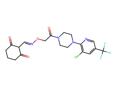 2,6-dioxocyclohexanecarbaldehyde O-(2-{4-[3-chloro-5-(trifluoromethyl)-2-pyridinyl]piperazino}-2-oxoethyl)oxime structure