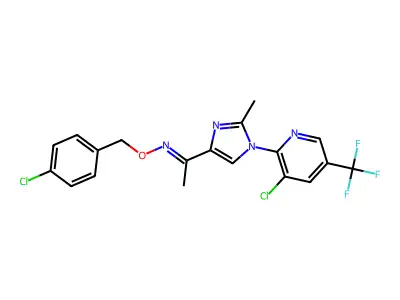 N-[(4-chlorophenyl)methoxy]-1-[1-[3-chloro-5-(trifluoromethyl)pyridin-2-yl]-2-methylimidazol-4-yl]ethanimine structure