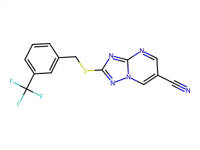 2-{[3-(trifluoromethyl)benzyl]sulfanyl}[1,2,4]triazolo[1,5-a]pyrimidine-6-carbonitrile structure