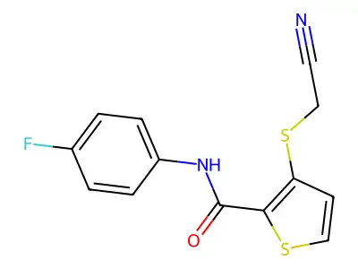 3-[(cyanomethyl)sulfanyl]-N-(4-fluorophenyl)-2-thiophenecarboxamide structure