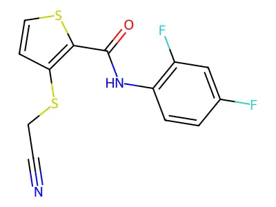3-[(cyanomethyl)sulfanyl]-N-(2,4-difluorophenyl)-2-thiophenecarboxamide structure