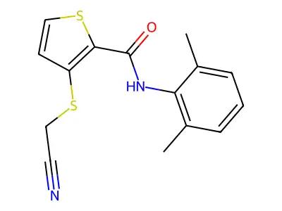3-[(cyanomethyl)sulfanyl]-N-(2,6-dimethylphenyl)-2-thiophenecarboxamide structure