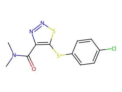 5-[(4-chlorophenyl)sulfanyl]-N,N-dimethyl-1,2,3-thiadiazole-4-carboxamide structure